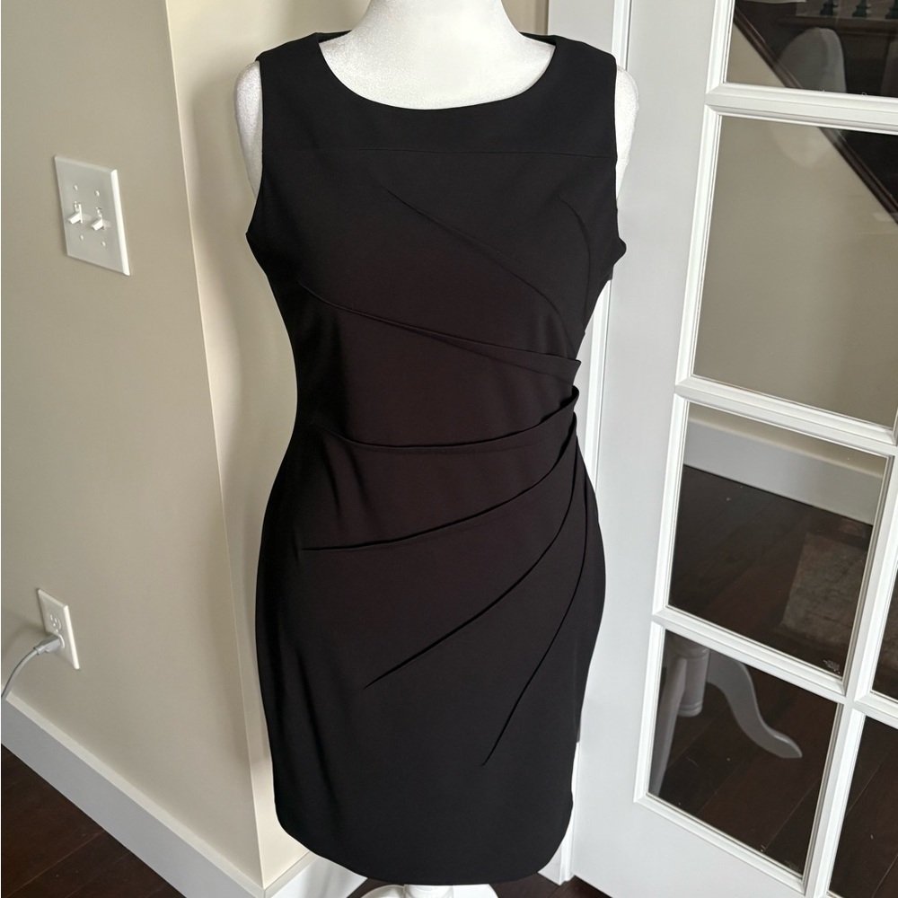 Calvin Klein Black Ruched Asymmetrical Sheath Dress